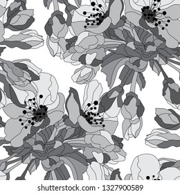 Elegant seamless pattern with hand drawn decorative cherry blossom flowers, design elements. Floral pattern for wedding invitations, greeting cards, scrapbooking, print, gift wrap, manufacturing.