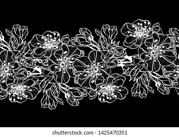 Elegant seamless pattern with hand drawn decorative cherry blossom flowers, design elements. Floral pattern for wedding invitations, greeting cards, scrapbooking, print, gift wrap, manufacturing.