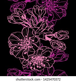 Elegant seamless pattern with hand drawn decorative cherry blossom flowers, design elements. Floral pattern for wedding invitations, greeting cards, scrapbooking, print, gift wrap, manufacturing.