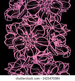 Elegant seamless pattern with hand drawn decorative cherry blossom flowers, design elements. Floral pattern for wedding invitations, greeting cards, scrapbooking, print, gift wrap, manufacturing.