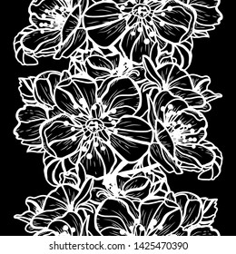 Elegant seamless pattern with hand drawn decorative cherry blossom flowers, design elements. Floral pattern for wedding invitations, greeting cards, scrapbooking, print, gift wrap, manufacturing.