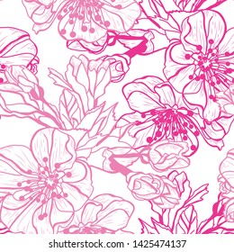Elegant seamless pattern with hand drawn decorative cherry blossom flowers, design elements. Floral pattern for wedding invitations, greeting cards, scrapbooking, print, gift wrap, manufacturing.