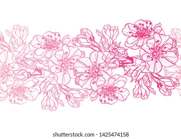 Elegant seamless pattern with hand drawn decorative cherry blossom flowers, design elements. Floral pattern for wedding invitations, greeting cards, scrapbooking, print, gift wrap, manufacturing.