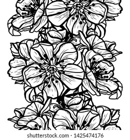 Elegant seamless pattern with hand drawn decorative cherry blossom flowers, design elements. Floral pattern for wedding invitations, greeting cards, scrapbooking, print, gift wrap, manufacturing.