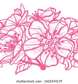 Elegant seamless pattern with hand drawn decorative cherry blossom flowers, design elements. Floral pattern for wedding invitations, greeting cards, scrapbooking, print, gift wrap, manufacturing.