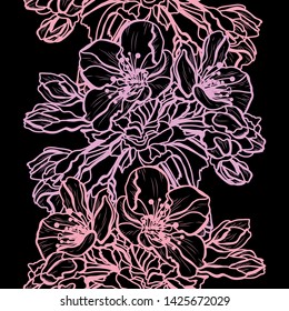 Elegant seamless pattern with hand drawn decorative cherry blossom flowers, design elements. Floral pattern for wedding invitations, greeting cards, scrapbooking, print, gift wrap, manufacturing.