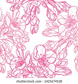 Elegant seamless pattern with hand drawn decorative cherry blossom flowers, design elements. Floral pattern for wedding invitations, greeting cards, scrapbooking, print, gift wrap, manufacturing.