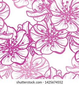 Elegant seamless pattern with hand drawn decorative cherry blossom flowers, design elements. Floral pattern for wedding invitations, greeting cards, scrapbooking, print, gift wrap, manufacturing.