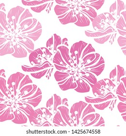 Elegant seamless pattern with hand drawn decorative cherry blossom flowers, design elements. Floral pattern for wedding invitations, greeting cards, scrapbooking, print, gift wrap, manufacturing.