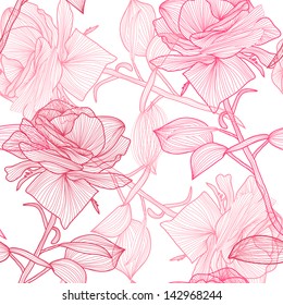 elegant seamless pattern with hand drawn pink roses for your design