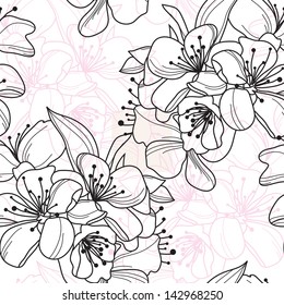elegant seamless pattern with hand drawn cherry blossom for your design
