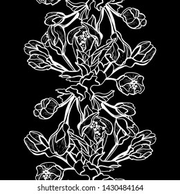 Elegant seamless pattern with hand drawn decorative cherry blossom flowers, design elements. Floral pattern for wedding invitations, greeting cards, scrapbooking, print, gift wrap, manufacturing.