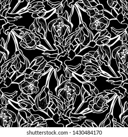 Elegant seamless pattern with hand drawn decorative cherry blossom flowers, design elements. Floral pattern for wedding invitations, greeting cards, scrapbooking, print, gift wrap, manufacturing.