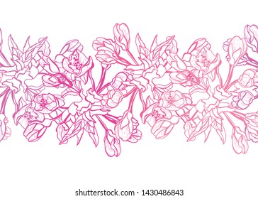 Elegant seamless pattern with hand drawn decorative cherry blossom flowers, design elements. Floral pattern for wedding invitations, greeting cards, scrapbooking, print, gift wrap, manufacturing.