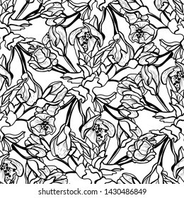 Elegant seamless pattern with hand drawn decorative cherry blossom flowers, design elements. Floral pattern for wedding invitations, greeting cards, scrapbooking, print, gift wrap, manufacturing.