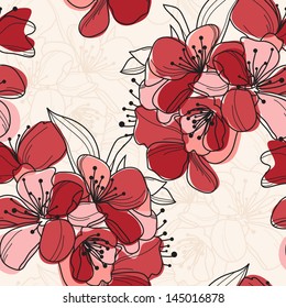 elegant seamless pattern with hand drawn cherry blossom for your design