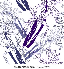 elegant seamless pattern with hand drawn iris flowers for your design