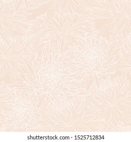 Elegant seamless pattern with hand drawn line chrysanthemum flowers, design elements. Floral pattern for wedding invitations, greeting cards, scrapbooking, print, gift wrap, manufacturing.