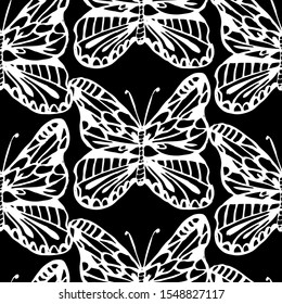 Elegant seamless pattern with hand drawn butterflies, design elements. Can be used for invitations, cards, print, gift wrap, manufacturing, textile, fabric, wallpapers