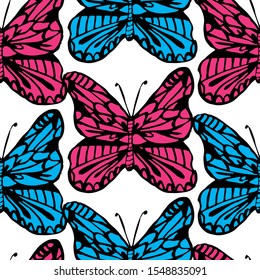 Elegant seamless pattern with hand drawn butterflies, design elements. Can be used for invitations, cards, print, gift wrap, manufacturing, textile, fabric, wallpapers