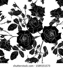 Elegant seamless pattern with hand drawn line Roses flowers. Floral pattern for wedding invitations, greeting cards, scrapbooking, print, gift wrap, manufacturing. 