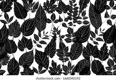 Elegantes, nahtloses Muster mit handgezeichneten Blättern, Designelementen. Blumenmuster für Einladungen, Karten, Druck, Geschenkverpackungen, Herstellung, Textilien, Gewebe, Wallpaper