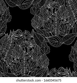 Elegant seamless pattern with hand drawn leaves, design elements. Floral  pattern for invitations, cards, print, gift wrap, manufacturing, textile, fabric, wallpapers