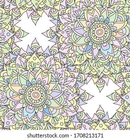 Elegantes, nahtloses Muster mit handgezeichneten Mandalas, Designelementen. Mandala Muster für Einladungen, Grußkarten, Scrapbooking, Druck, Geschenkverpackung, Herstellung