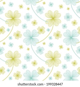 Elegant seamless pattern with hand drawn decorative clovers, design elements. Floral pattern for invitations, greeting cards, scrapbooking, print, gift wrap, manufacturing. St Patrick's day background