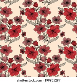 Elegant seamless pattern with hand drawn decorative flowers, design elements. Floral pattern for wedding invitations, greeting cards, scrapbooking, print, gift wrap, manufacturing.