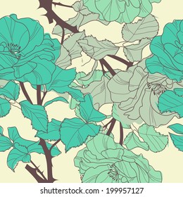 Elegant seamless pattern with hand drawn decorative roses, design element Floral pattern for wedding invitations, greeting cards, scrapbooking, print, gift wrap, manufacturing.