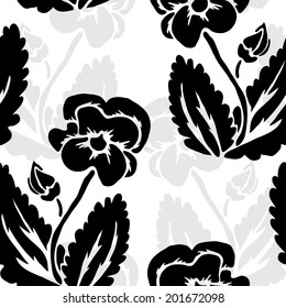 Elegant seamless pattern with hand drawn decorative pansies, design elements. Floral pattern for wedding invitations, greeting cards, scrapbooking, print, gift wrap, manufacturing.