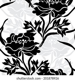 Elegant seamless pattern with hand drawn decorative peonies, design elements. Floral pattern for wedding invitations, greeting cards, scrapbooking, print, gift wrap, manufacturing.