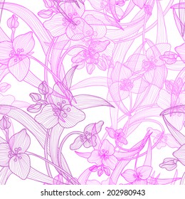 Elegant seamless pattern with hand drawn decorative lily flowers, design elements. Floral pattern for wedding invitations, greeting cards, scrapbooking, print, gift wrap, manufacturing.