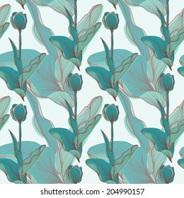 Elegant seamless pattern with hand drawn decorative tulip flowers, design elements. Floral pattern for wedding invitations, greeting cards, scrapbooking, print, gift wrap, manufacturing.