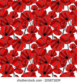 Elegant seamless pattern with hand drawn decorative poppy flowers, design elements. Floral pattern for wedding invitations, greeting cards, scrapbooking, print, gift wrap, manufacturing.