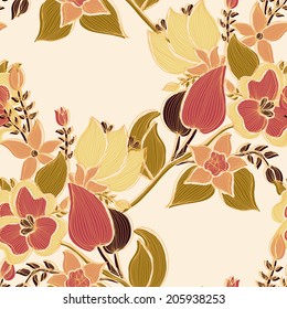 Elegant seamless pattern with hand drawn decorative flowers, design elements. Floral pattern for wedding invitations, greeting cards, scrapbooking, print, gift wrap, manufacturing.