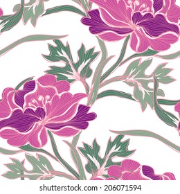 Elegant seamless pattern with hand drawn decorative peony flowers, design elements. Floral pattern for wedding invitations, greeting cards, scrapbooking, print, gift wrap, manufacturing.