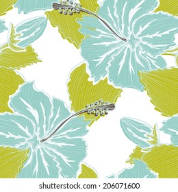 Elegant seamless pattern with hand drawn decorative hibiscus flowers, design elements. Floral pattern for wedding invitations, greeting cards, scrapbooking, print, gift wrap, manufacturing.