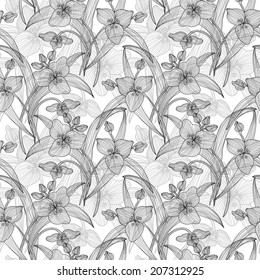 Elegant seamless pattern with hand drawn decorative lily flowers, design elements. Floral pattern for wedding invitations, greeting cards, scrapbooking, print, gift wrap, manufacturing.