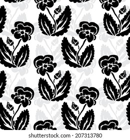 Elegant seamless pattern with hand drawn decorative pansy flowers, design elements. Floral pattern for wedding invitations, greeting cards, scrapbooking, print, gift wrap, manufacturing.