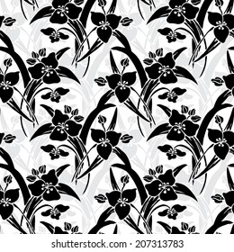 Elegant seamless pattern with hand drawn decorative lily flowers, design elements. Floral pattern for wedding invitations, greeting cards, scrapbooking, print, gift wrap, manufacturing.