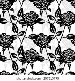Elegant seamless pattern with hand drawn decorative rose flowers, design elements. Floral pattern for wedding invitations, greeting cards, scrapbooking, print, gift wrap, manufacturing.