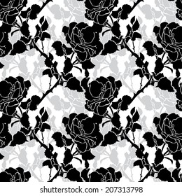 Elegant seamless pattern with hand drawn decorative black roses, design elements. Floral pattern for wedding invitations, greeting cards, scrapbooking, print, gift wrap, manufacturing.