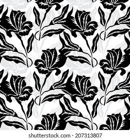 Elegant seamless pattern with hand drawn decorative lily flowers, design elements. Floral pattern for wedding invitations, greeting cards, scrapbooking, print, gift wrap, manufacturing.