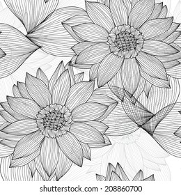 Elegant seamless pattern with hand drawn decorative sunflowers, design elements. Floral pattern for wedding invitations, greeting cards, scrapbooking, print, gift wrap, manufacturing.