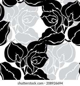 Elegant seamless pattern with hand drawn decorative calla flowers, design elements. Floral pattern for wedding invitations, greeting cards, scrapbooking, print, gift wrap, manufacturing.