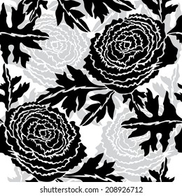 Elegant seamless pattern with hand drawn decorative ranunculus flowers, design elements. Floral pattern for wedding invitations, greeting cards, scrapbooking, print, gift wrap, manufacturing.