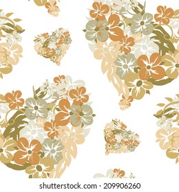 Elegant seamless pattern with hand drawn decorative floral hearts, design elements. Floral pattern for wedding invitations, greeting cards, scrapbooking, print, gift wrap, manufacturing.