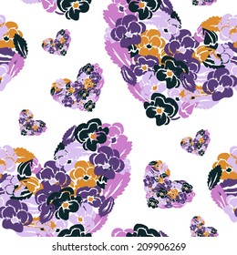 Elegant seamless pattern with hand drawn decorative floral hearts, design elements. Floral pattern for wedding invitations, greeting cards, scrapbooking, print, gift wrap, manufacturing.